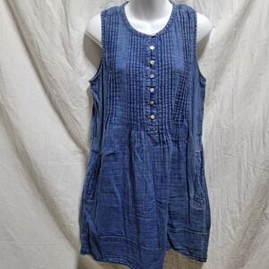 FAHERTY Indigo Blue Isha Dress Sleeveless Chambray Woven Basketweave Size M